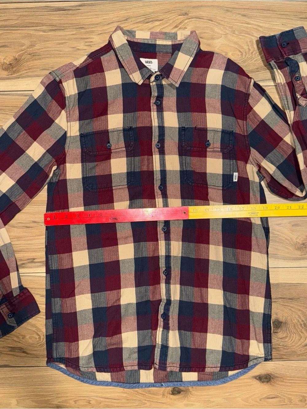 Vans Off The Wall Plaid Checkered Flannel Collared Button Polo Brown Skate sz. L
